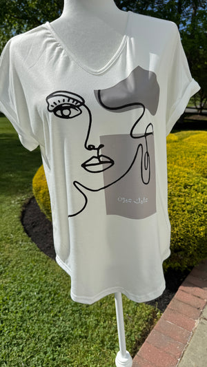 V Neck neck white shirt beauty & Arabic caligraphy Design عليك عيون