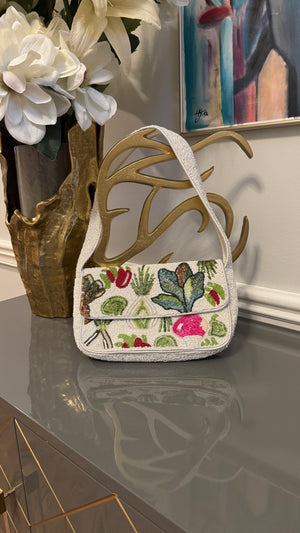 White, Multi color, Beaded clutch