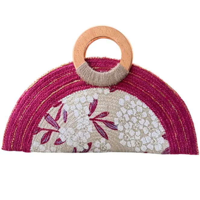 Fuchsia Jute Clutch handbag, flower design