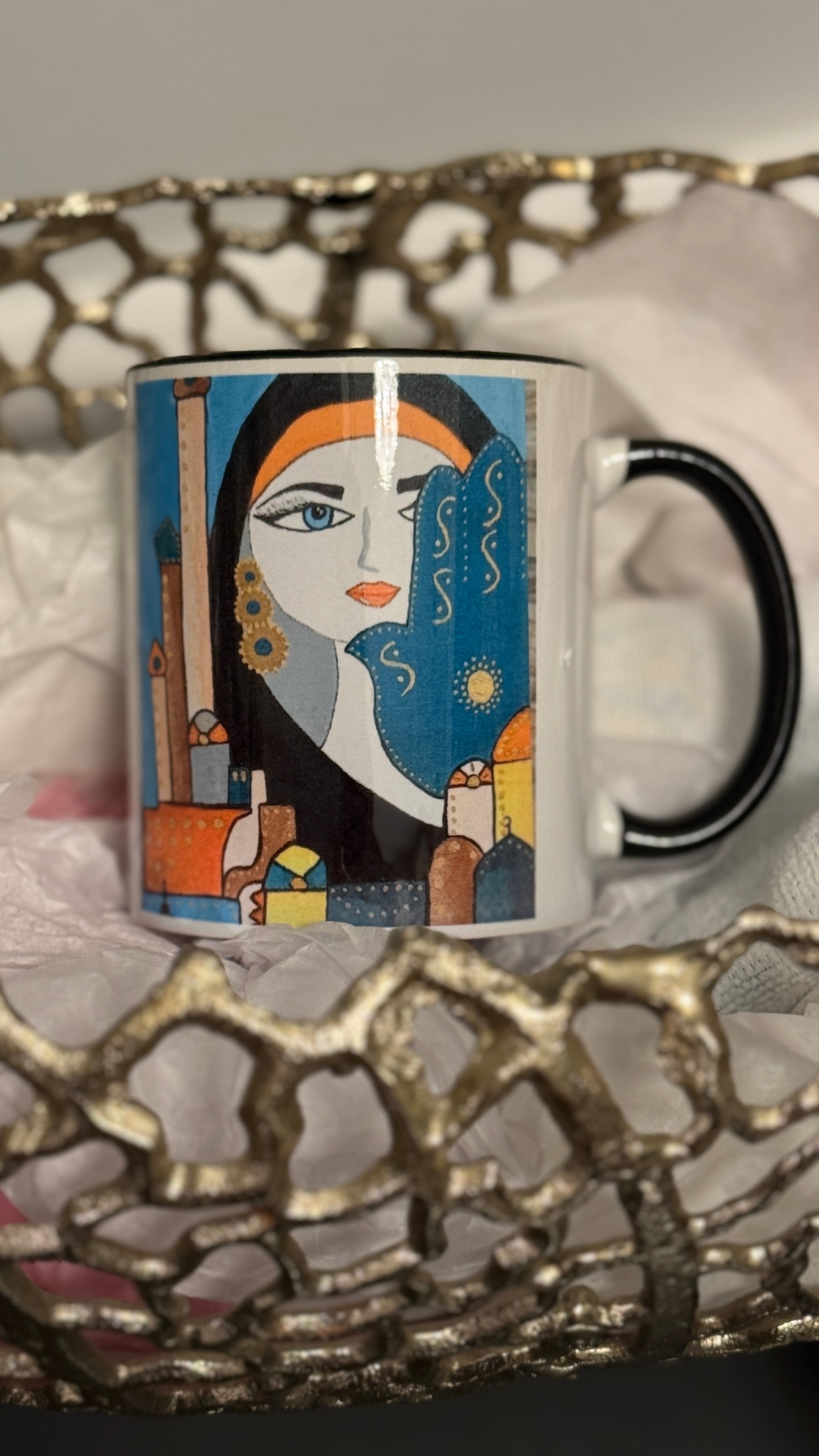 Coffee Mug designed with Arabic beauty & Fatimah’s Hand