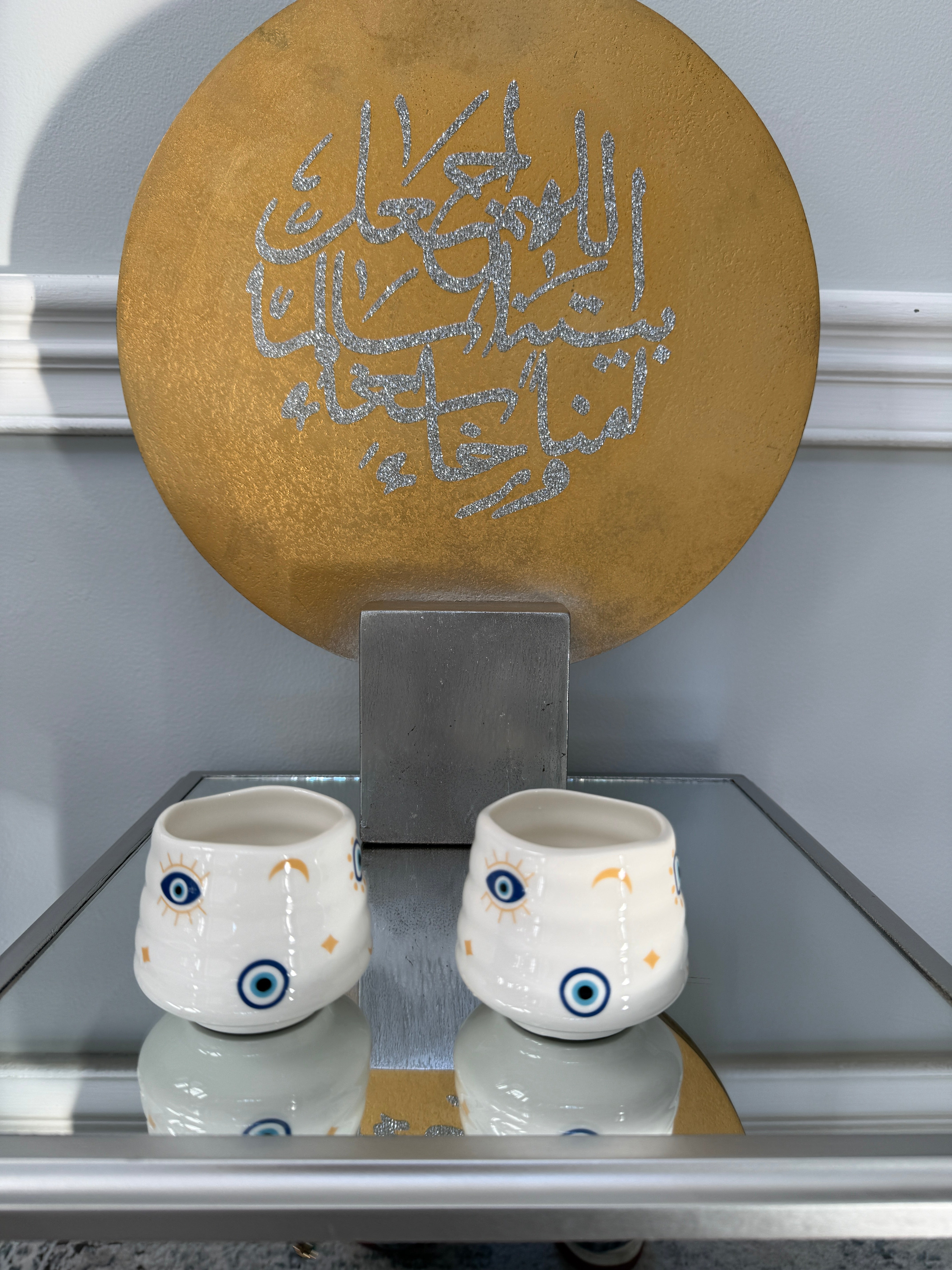 Set of 2 ceramic cups, evil eye design