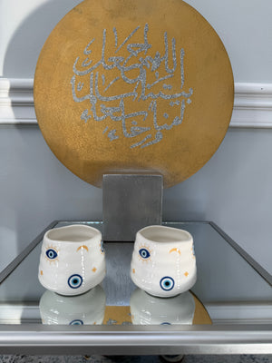 Set of 2 ceramic cups, evil eye design