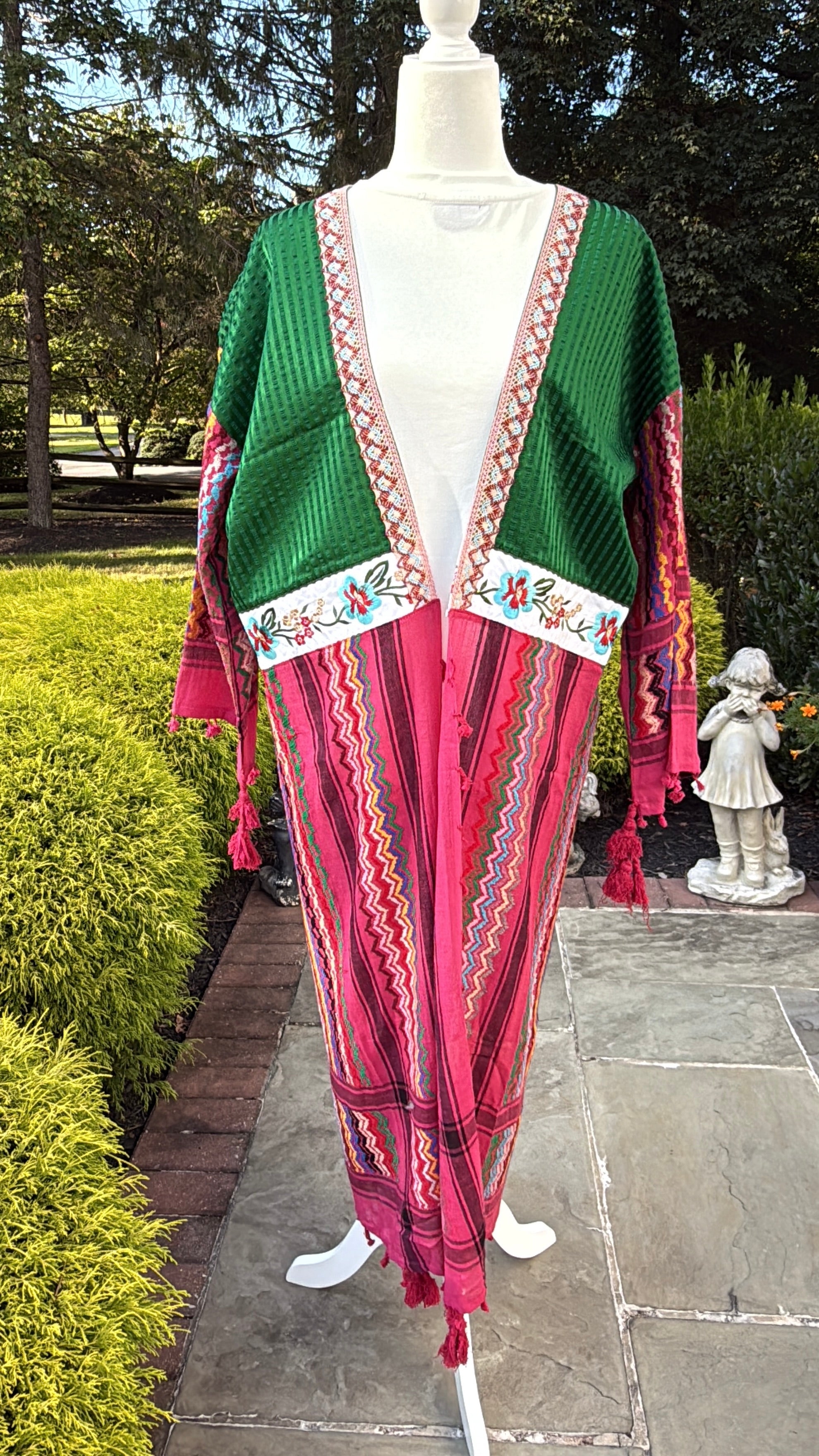 Fuchsia & Green Open keffiyeh Caftan