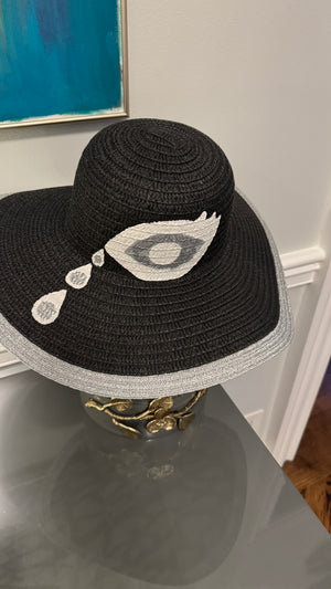 Floppy Hat Black hand painted with the evil eye