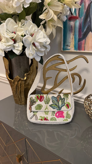 White, Multi color, Beaded clutch