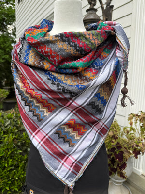 Red, Gray Multi color Keffiyeh, wrap