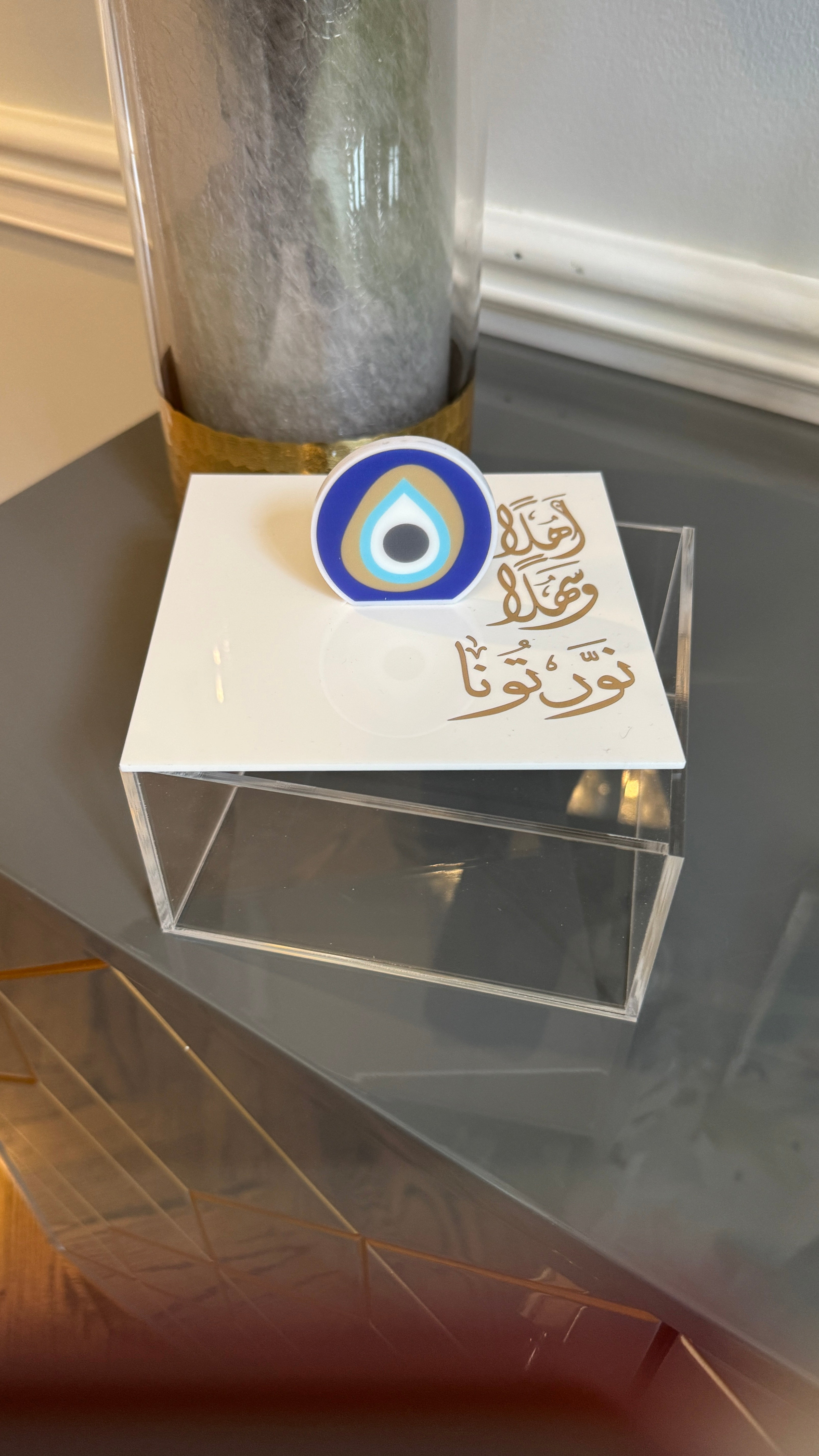 Tear Drop evil eye handle, Plexi Box, Arabic Calligraphy اهلاً وسهلاً نورتونا