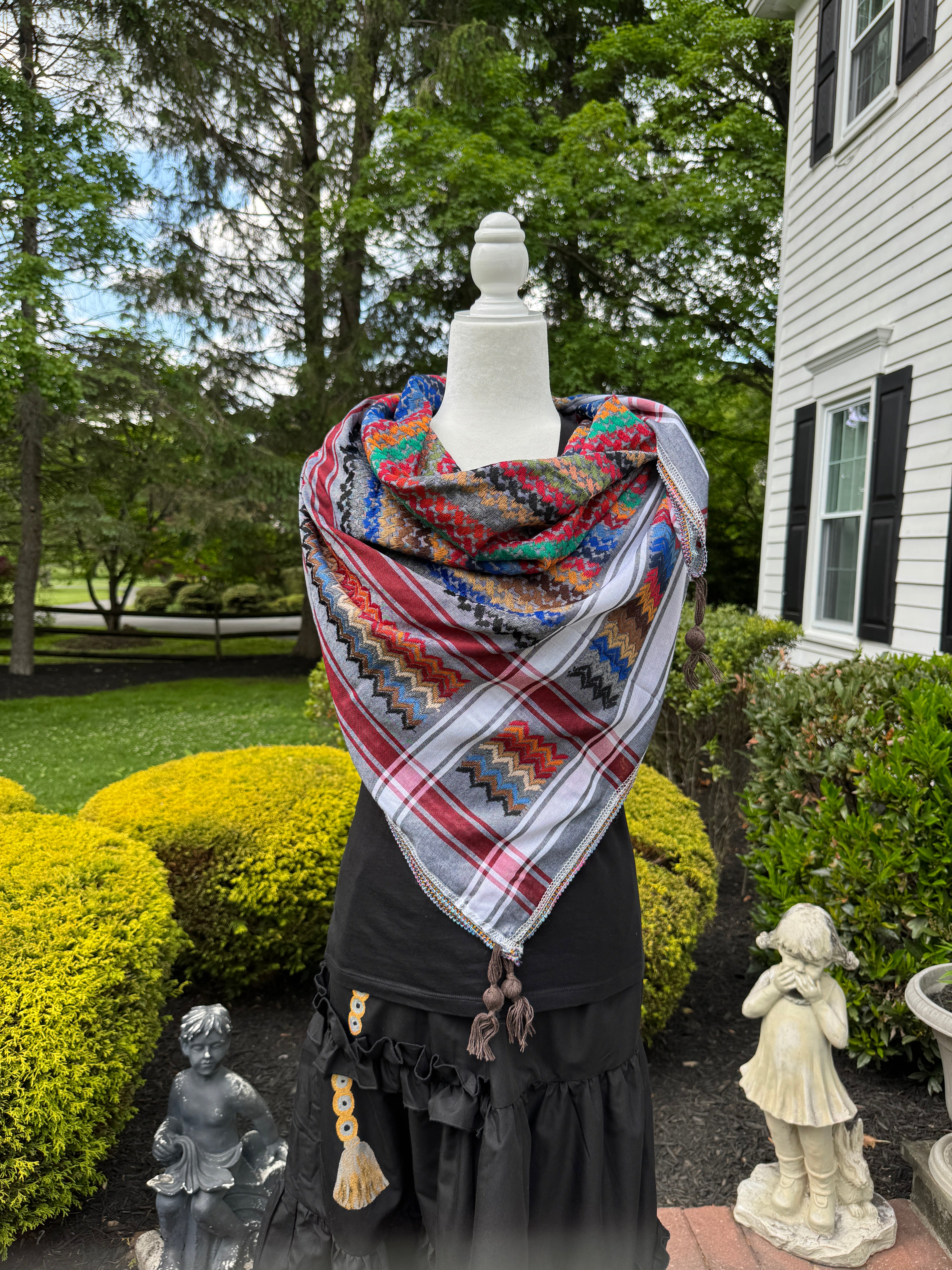 Red, Gray Multi color Keffiyeh, wrap