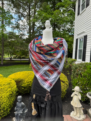 Red, Gray Multi color Keffiyeh, wrap
