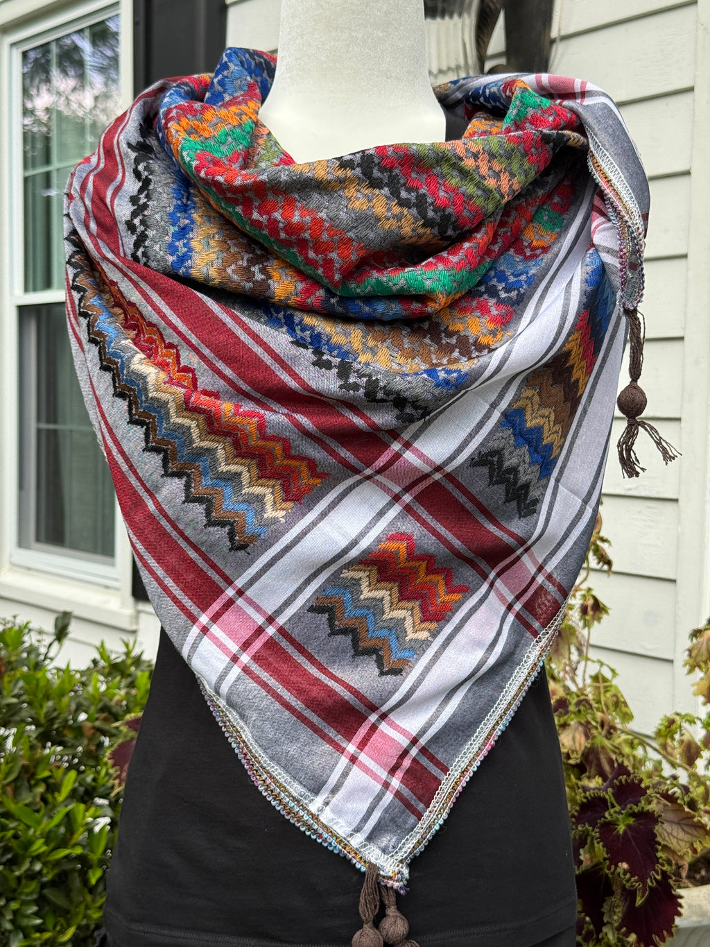 Red, Gray Multi color Keffiyeh, wrap