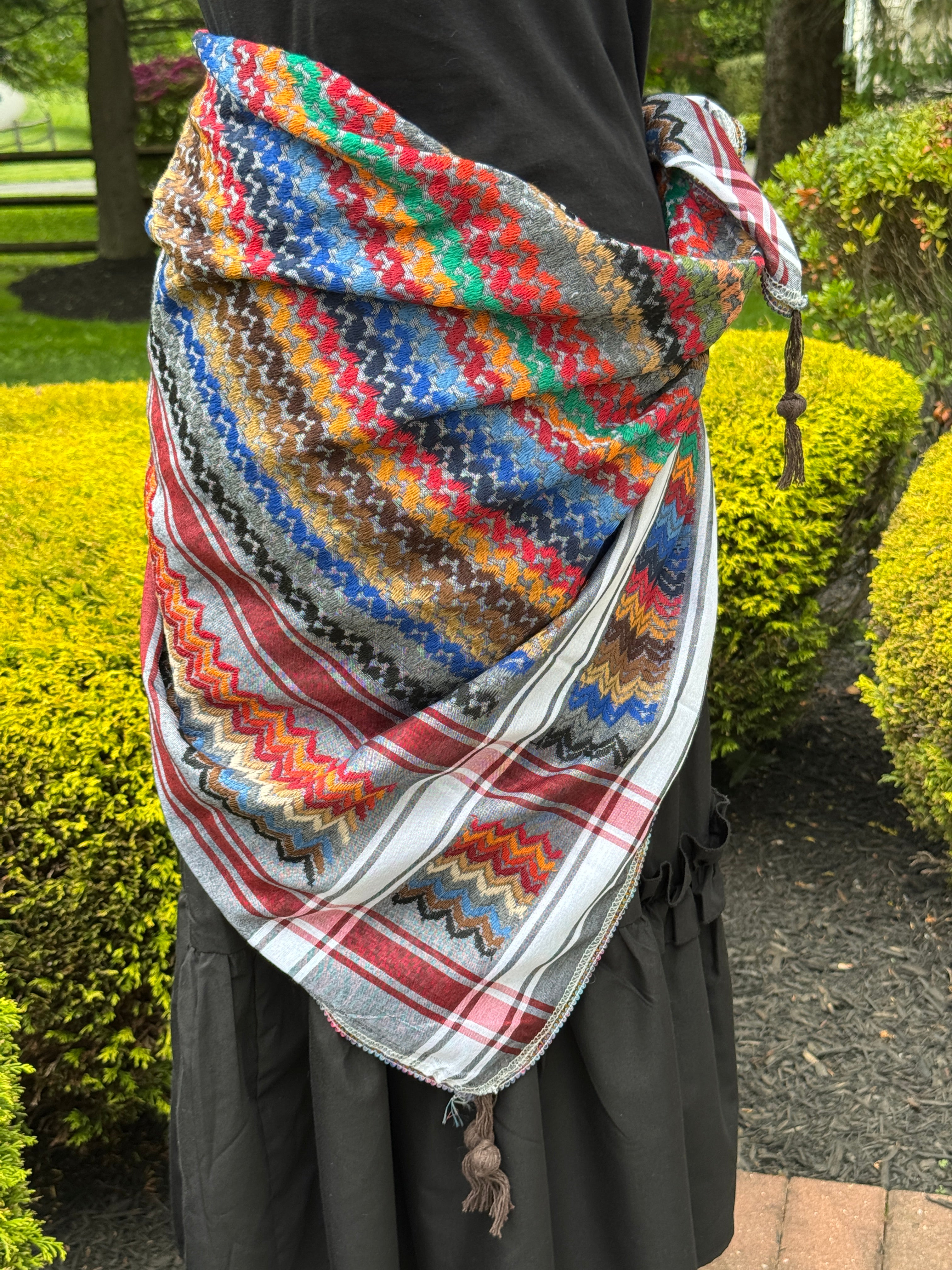 Red, Gray Multi color Keffiyeh, wrap