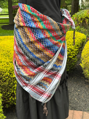 Red, Gray Multi color Keffiyeh, wrap