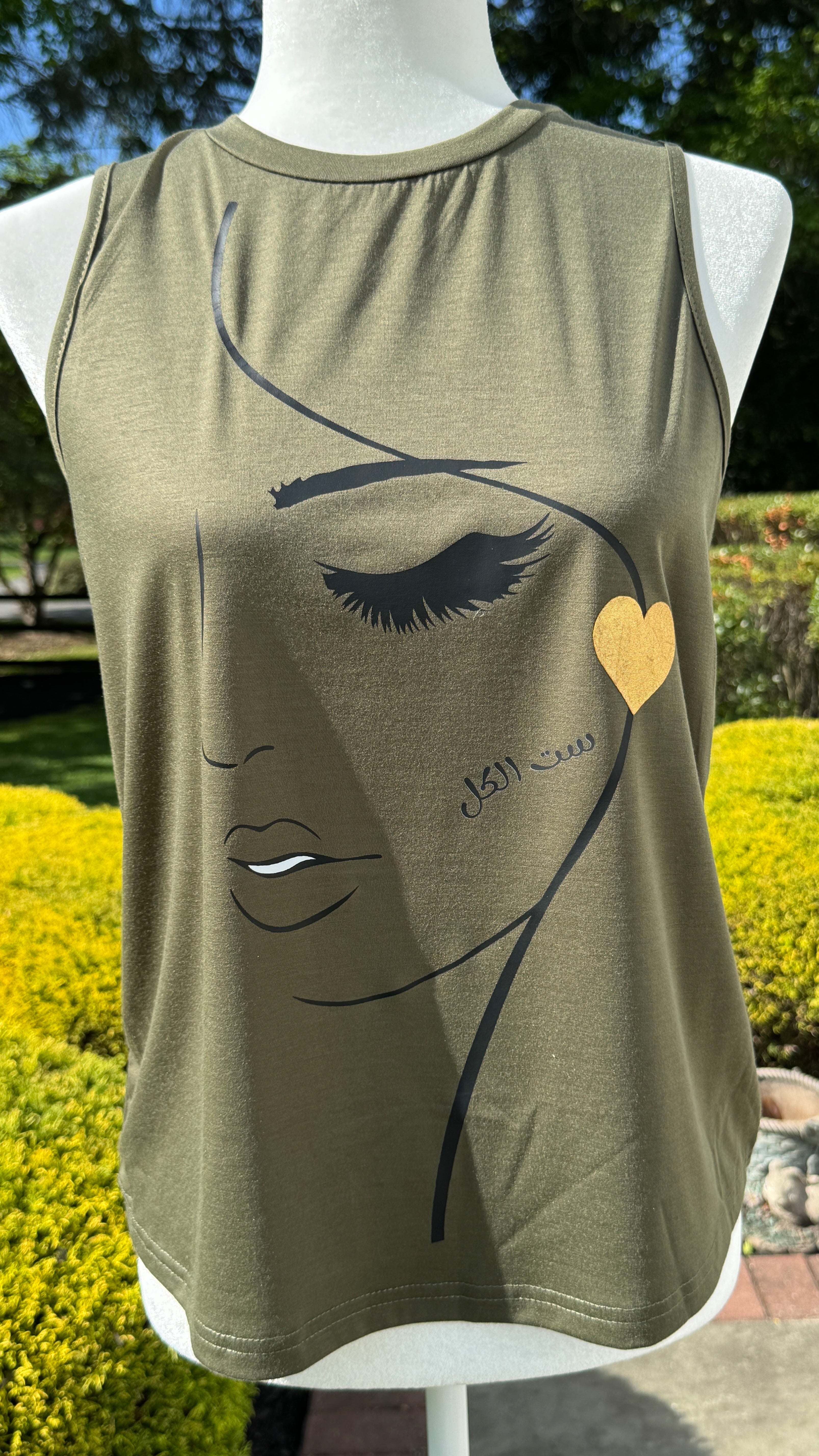 Round Neck Army Green shirt beauty & Arabic caligraphy Design ست الكل