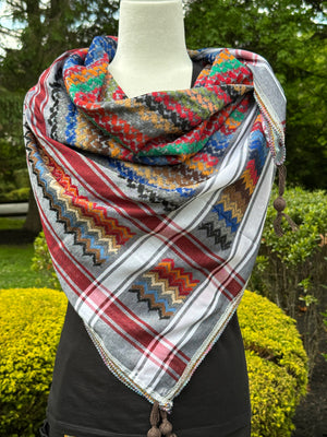 Red, Gray Multi color Keffiyeh, wrap