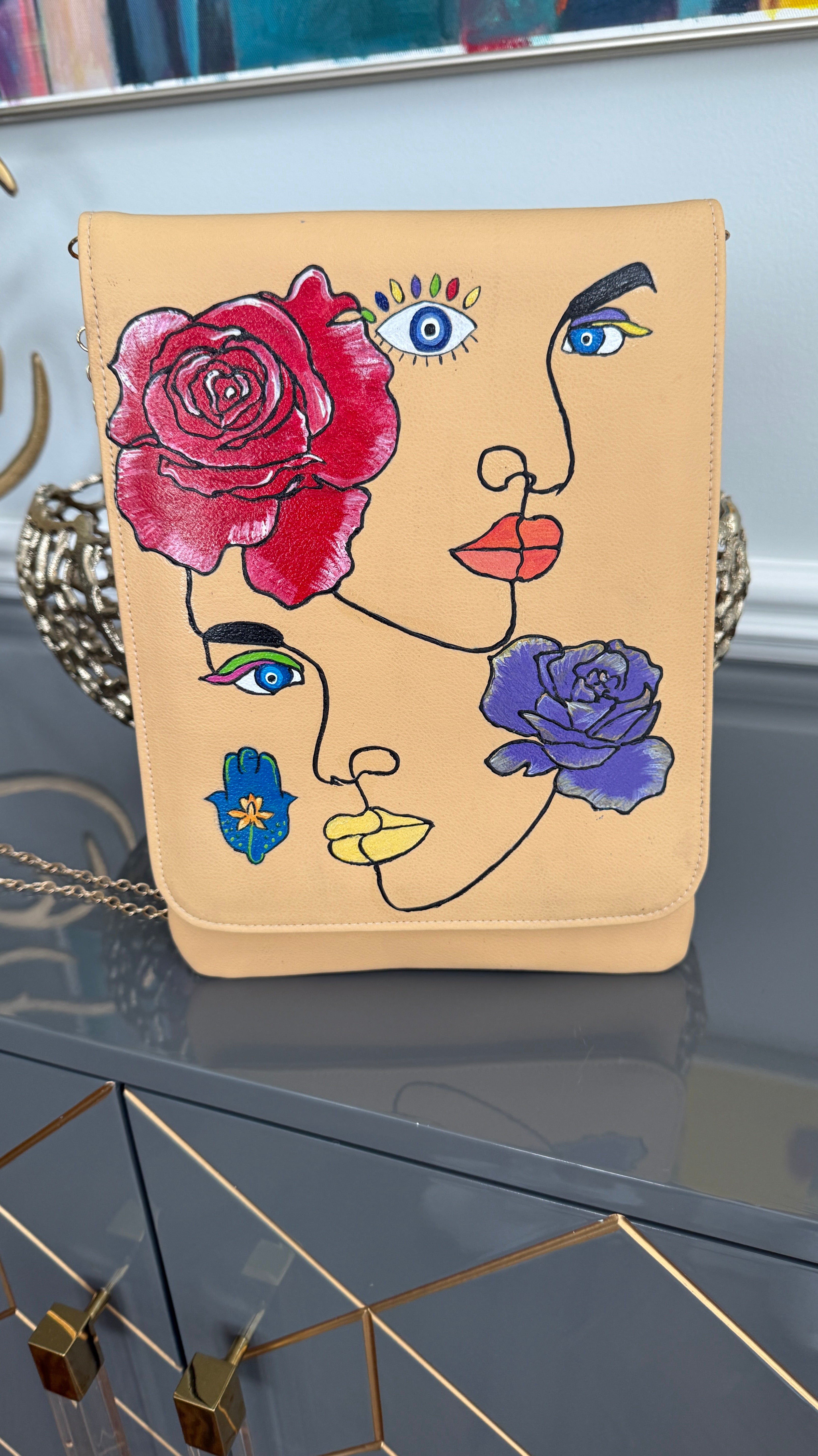 Beige Clutch Hand painted modern theme
