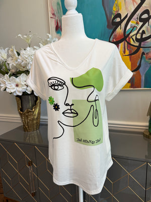 V Neck neck white shirt beauty & Arabic caligraphy Design اهلا بها الطلة اهلا