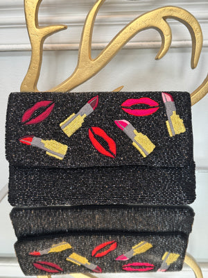 Black beaded & colored embroidery design clutch.