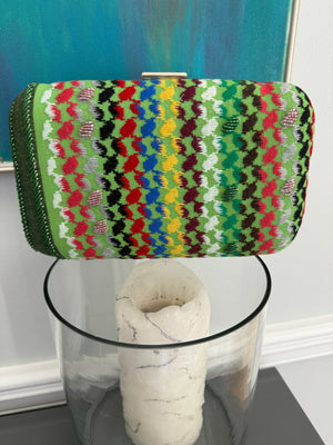 Green multi colors rectangle beaded keffiyeh Clutch, handbag