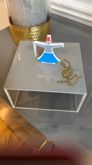 Rumi handle  Plexi Box, Gray Cover Arabic Calligraphy رمضان كريم