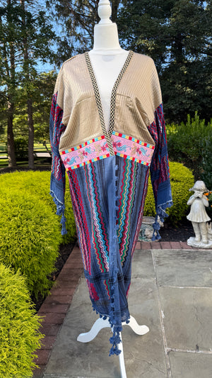Blue & Gold Multi Color Open keffiyeh Caftan