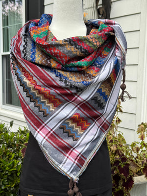 Red, Gray Multi color Keffiyeh, wrap