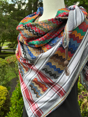 Red, Gray Multi color Keffiyeh, wrap