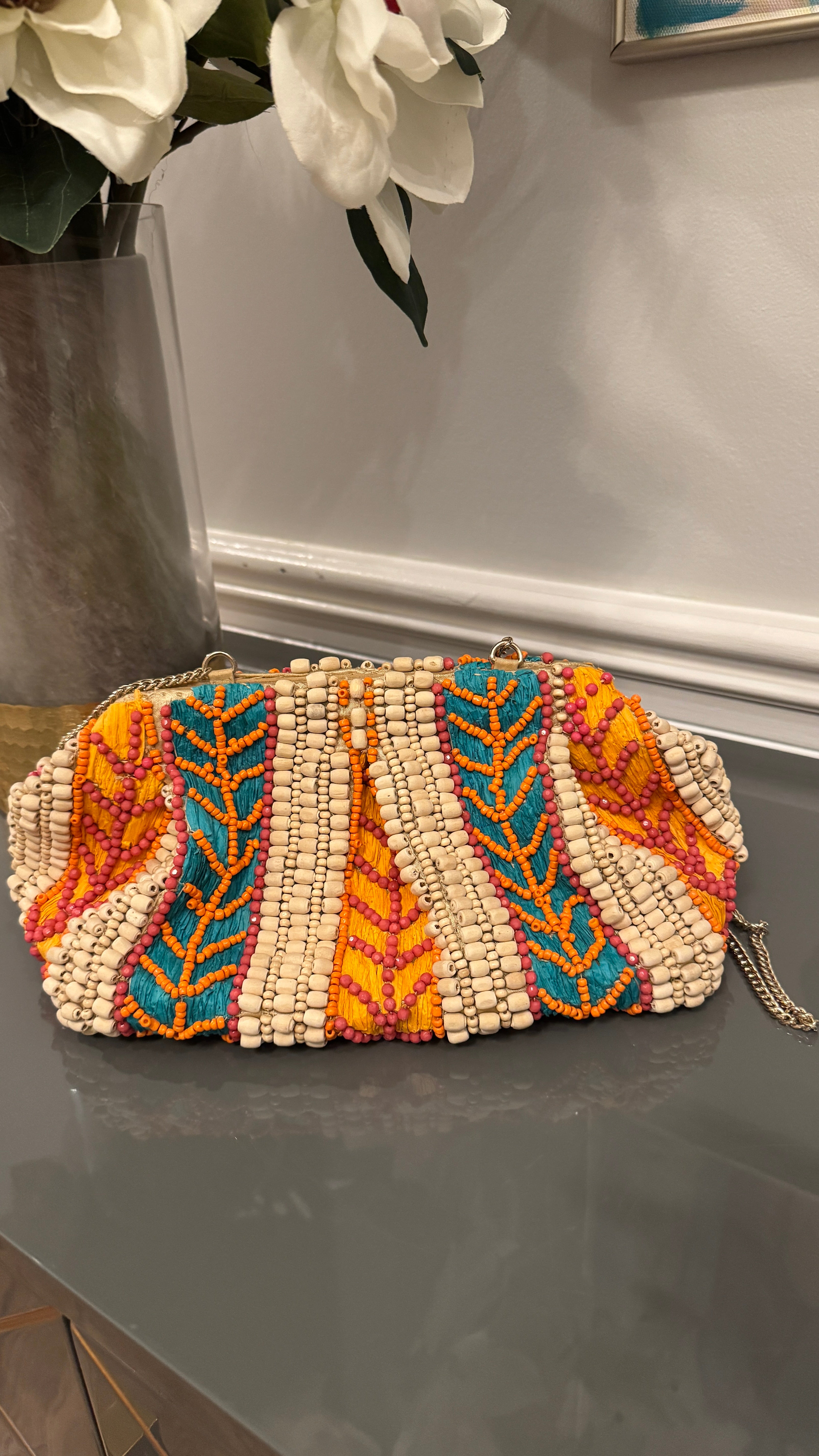 Multi color, unique design Beaded clutch
