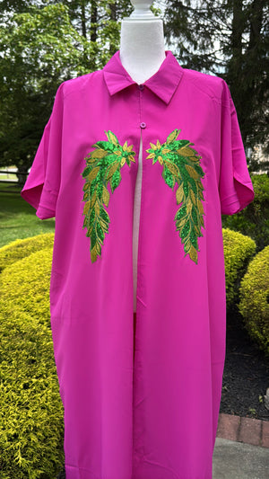 Casual Button Design Batwing Sleeve Super Long Shirt , designed with sequins wings motif.