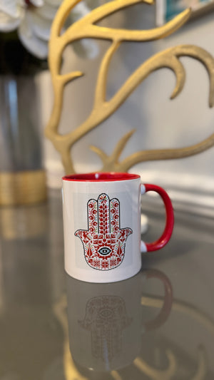 White Mug designed with colorful Fatimah's Hand