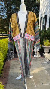 Gray & Gold Multi Color Open keffiyeh Caftan