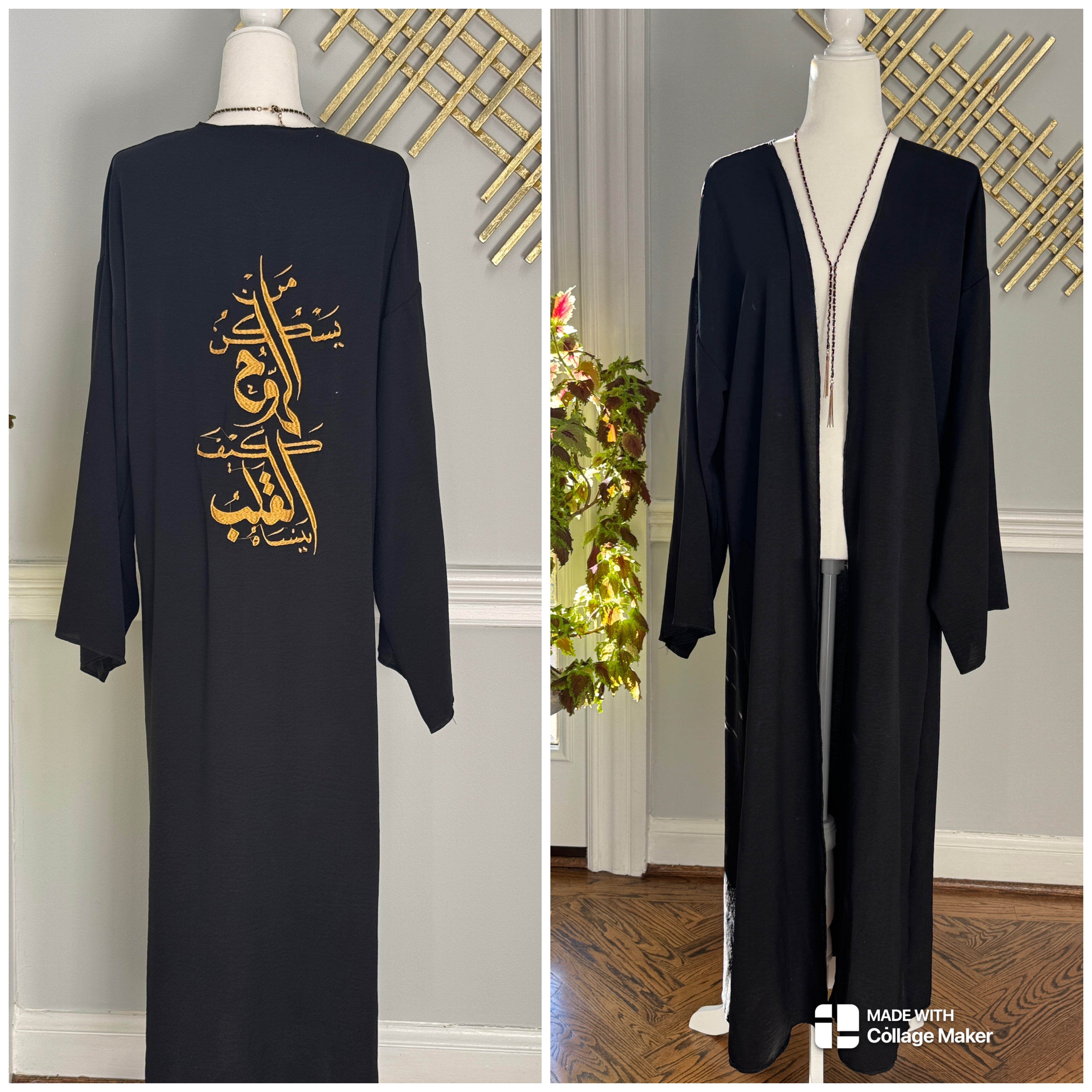 Black Open caftan embroidery Arabic Caligraphy design .