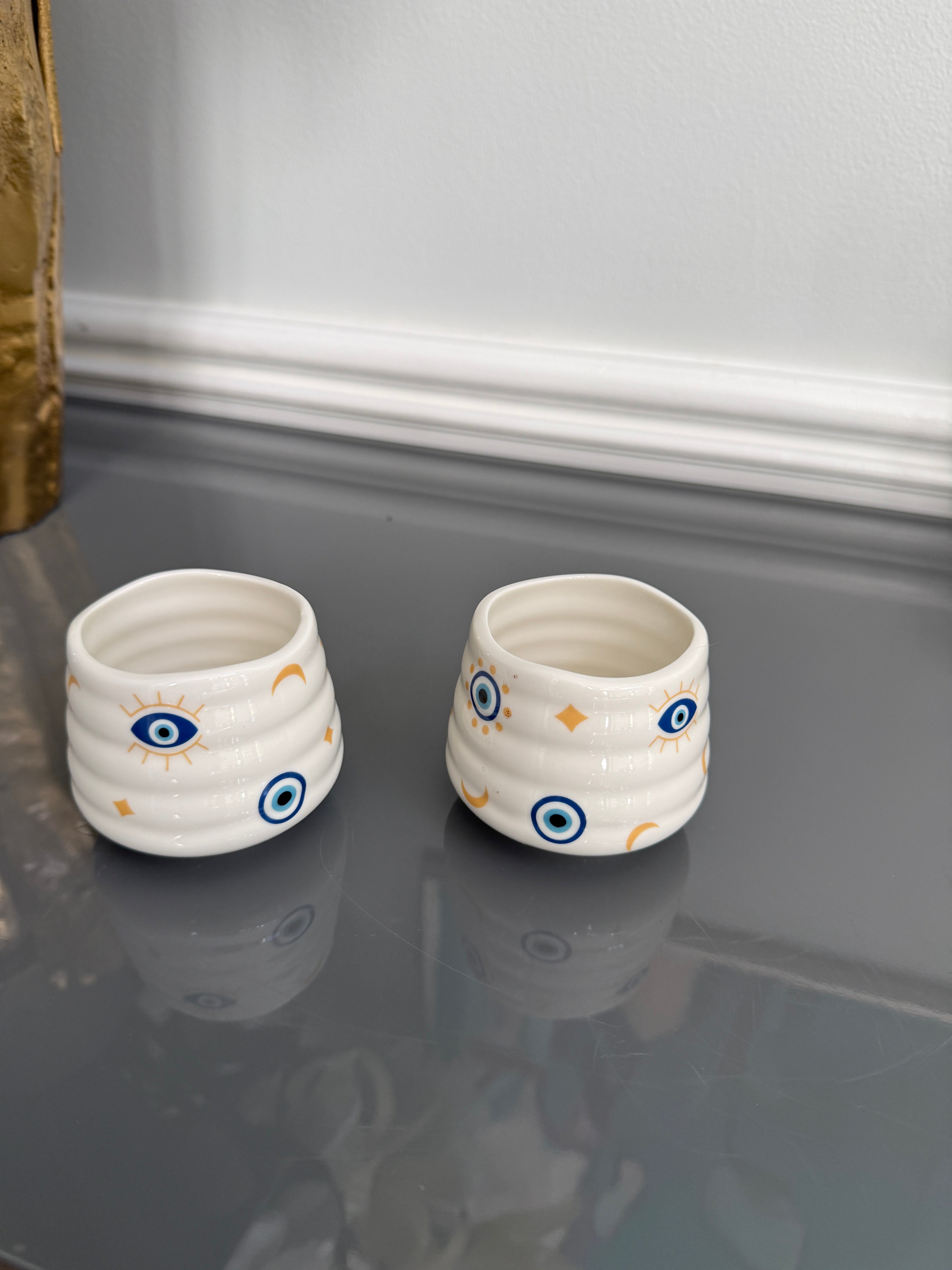 Set of 2 ceramic cups, evil eye design