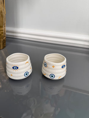 Set of 2 ceramic cups, evil eye design