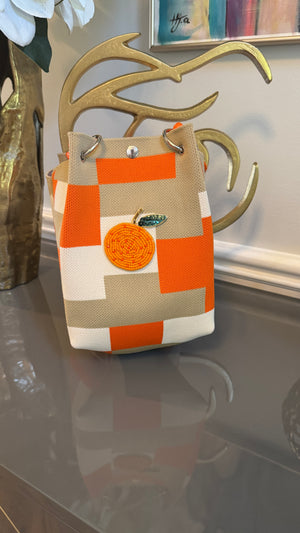 Handbag tote vintage look, retro mixed colors , unique design.