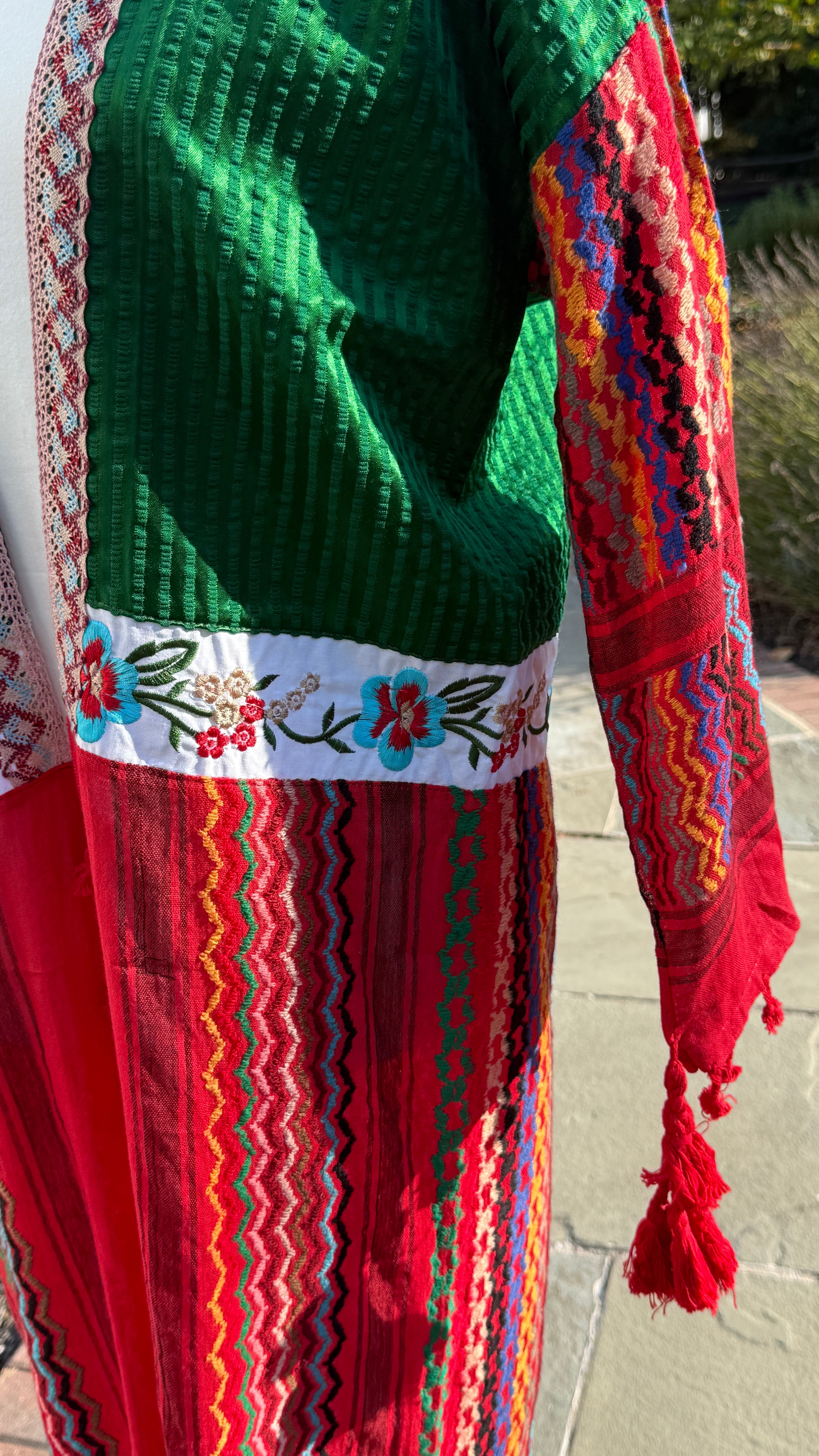 Red & Green Open keffiyeh Caftan
