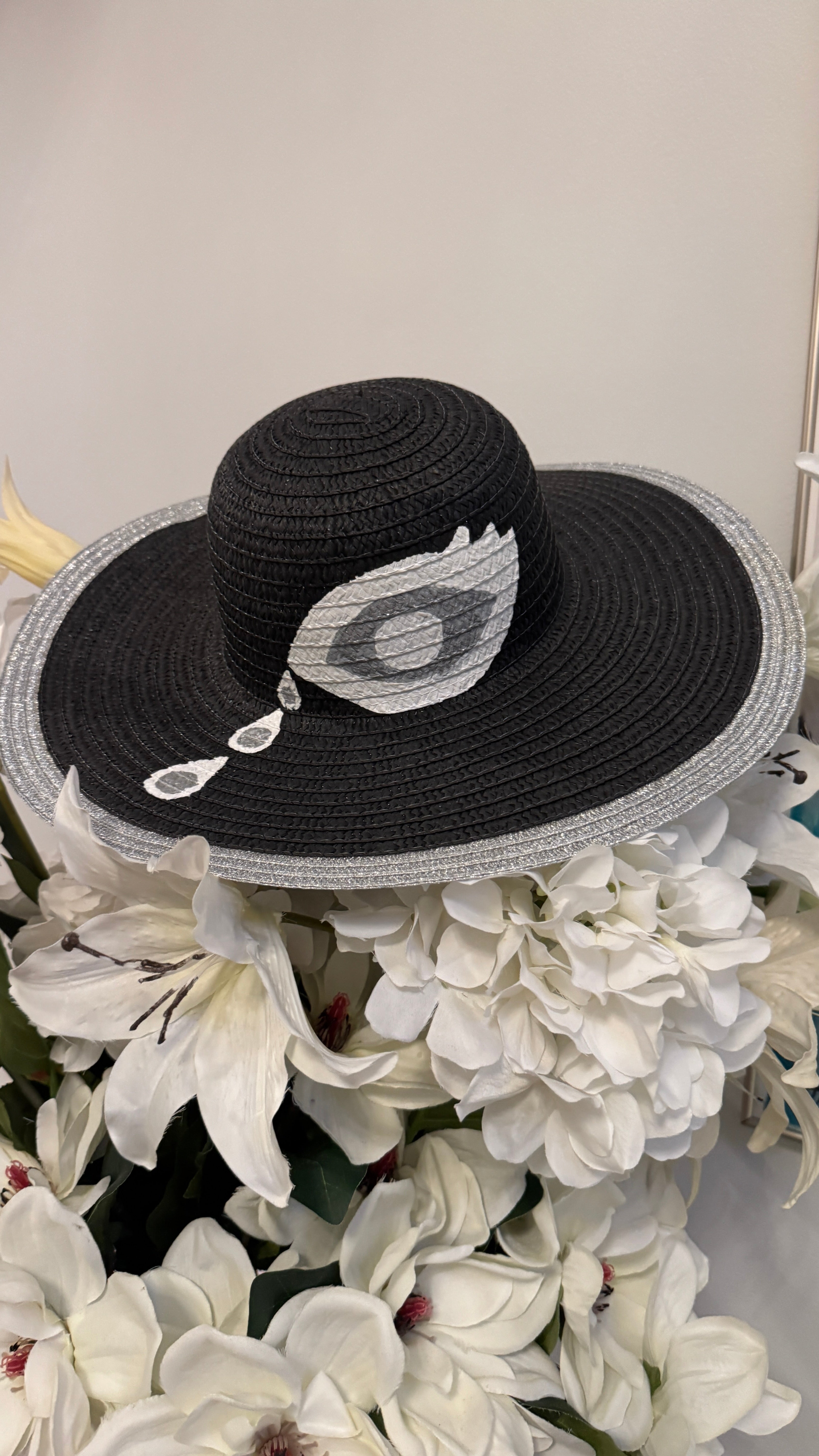 Floppy Hat Black hand painted with the evil eye