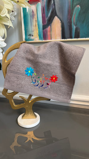 Gray Hand towel designed with Arabic Calligraphy نورتونا