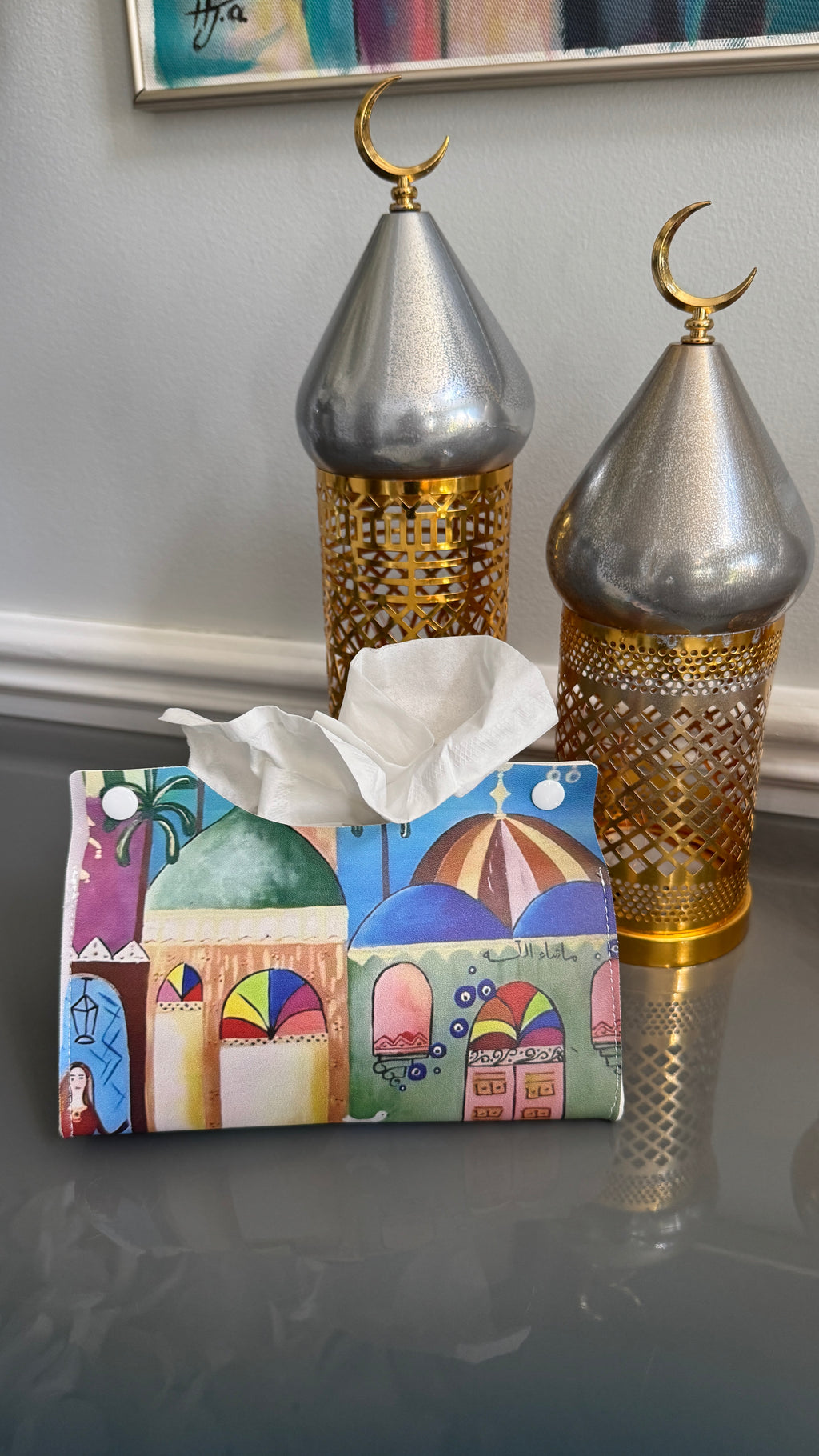 Tissue box cover designed with Middle Eastern Theme and Arabic Caligraphy ماشاءالله