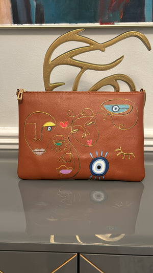 Tan Clutch Hand painted modern theme
