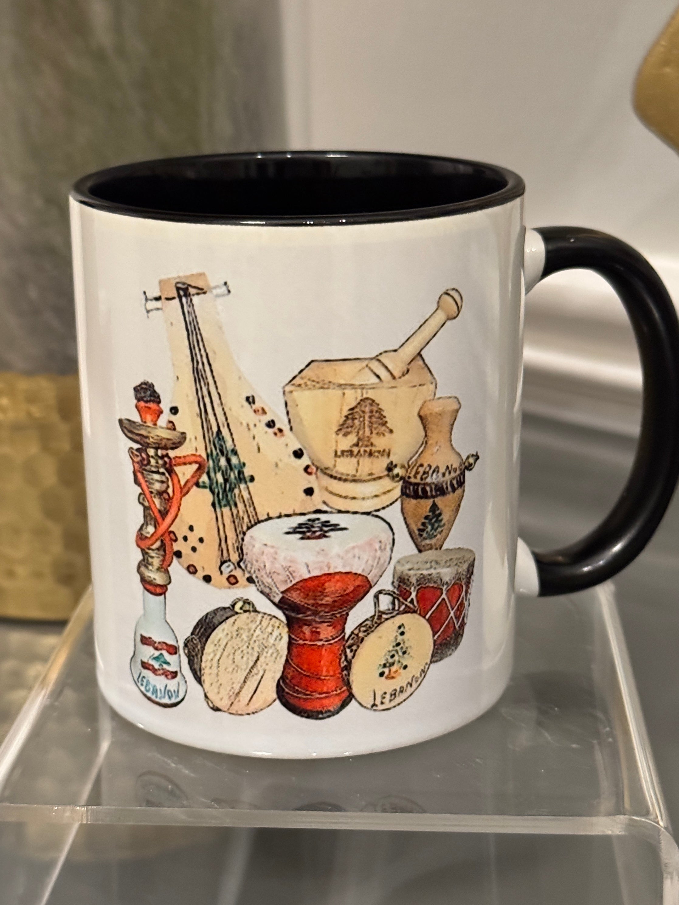 Coffee Mug designed with Middle Eastern Musical Instruments Theme