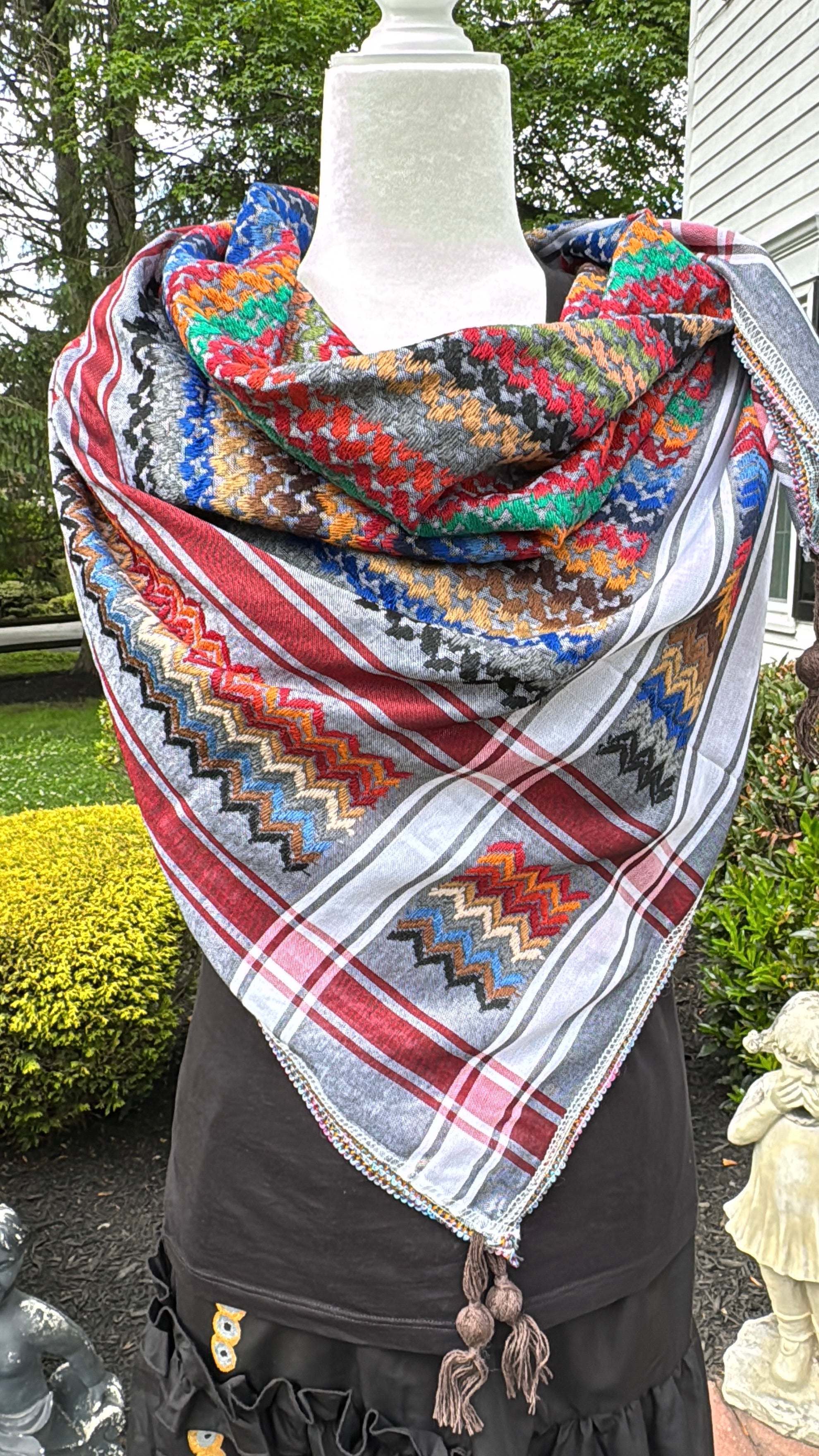 Red, Gray Multi color Keffiyeh, wrap