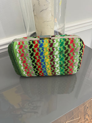 Green multi colors rectangle beaded keffiyeh Clutch, handbag