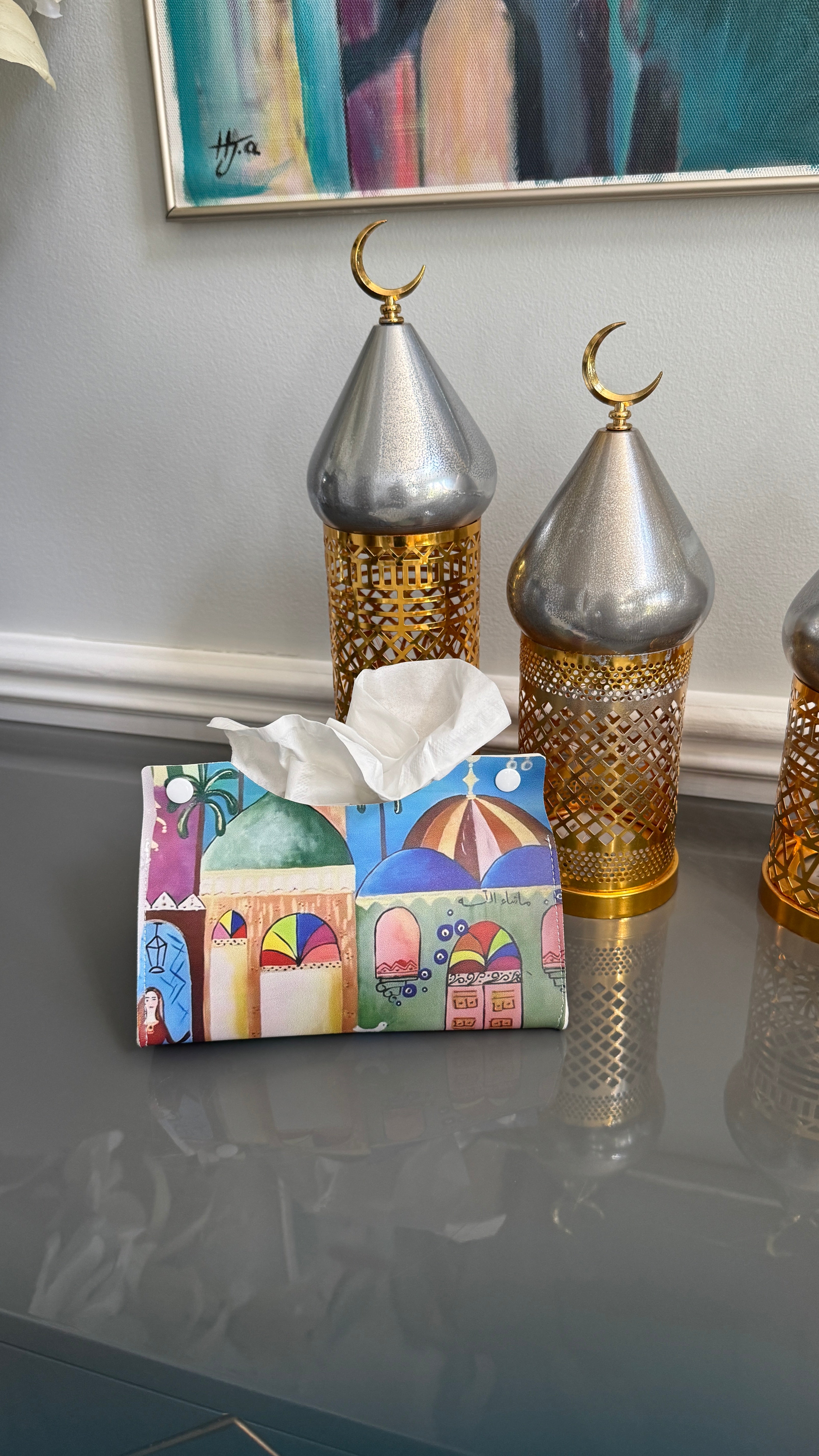 Tissue box cover designed with Middle Eastern Theme and Arabic Caligraphy ماشاءالله