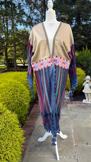Blue & Gold Multi Color Open keffiyeh Caftan