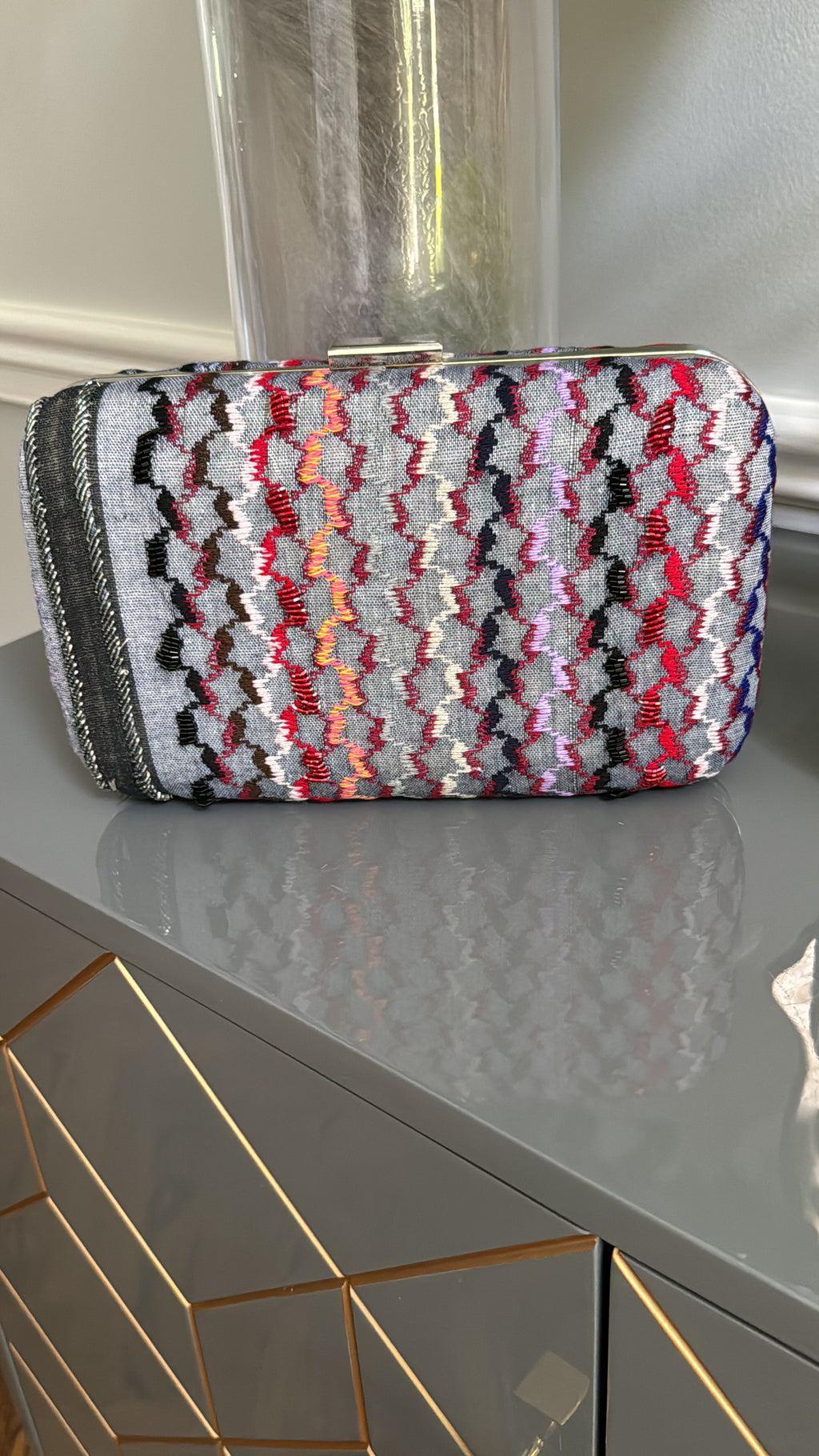 Black , Gray multi color beaded keffiyeh handbag
