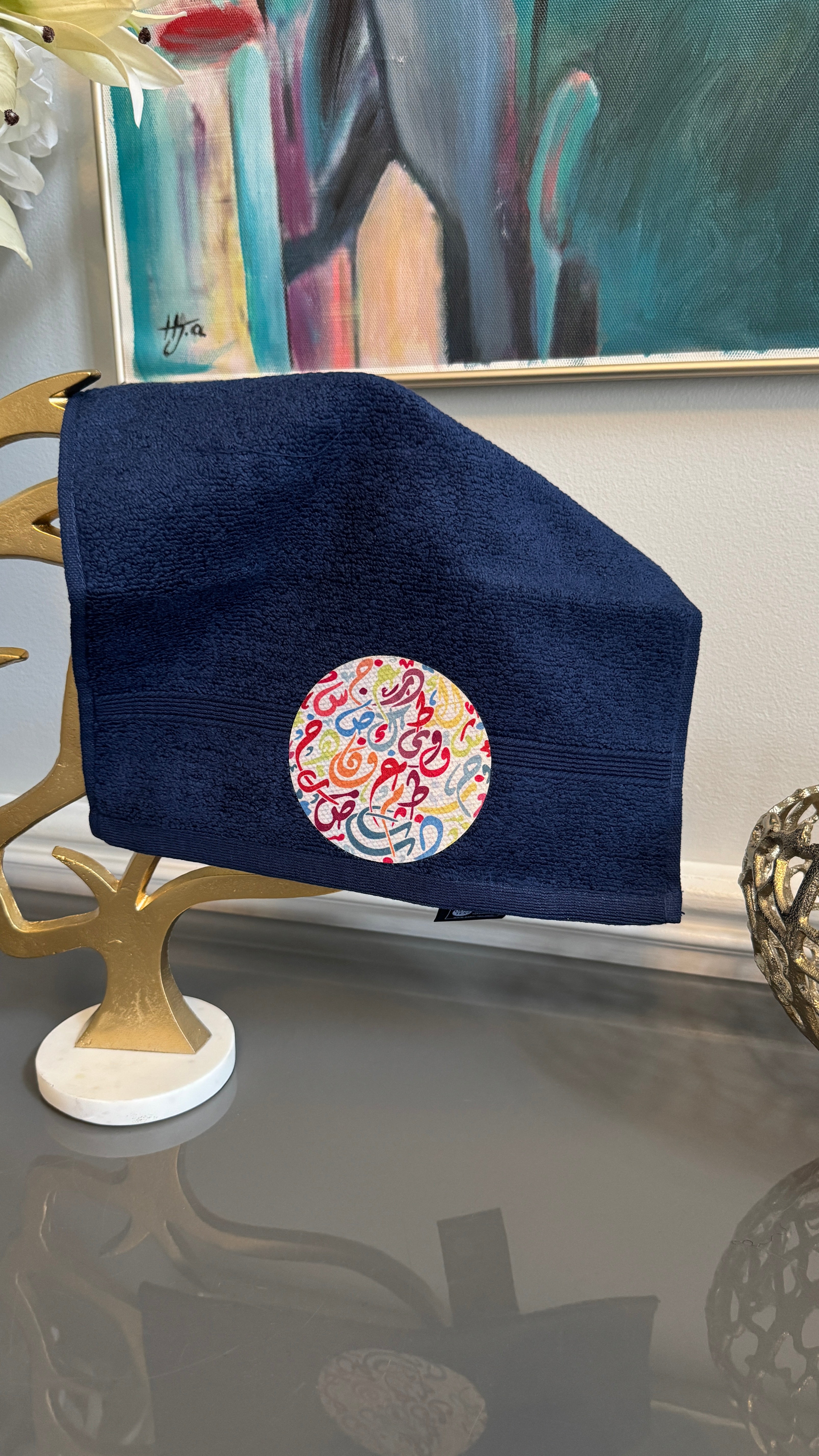 Blue Hand towel designed with Arabic Calligraphy