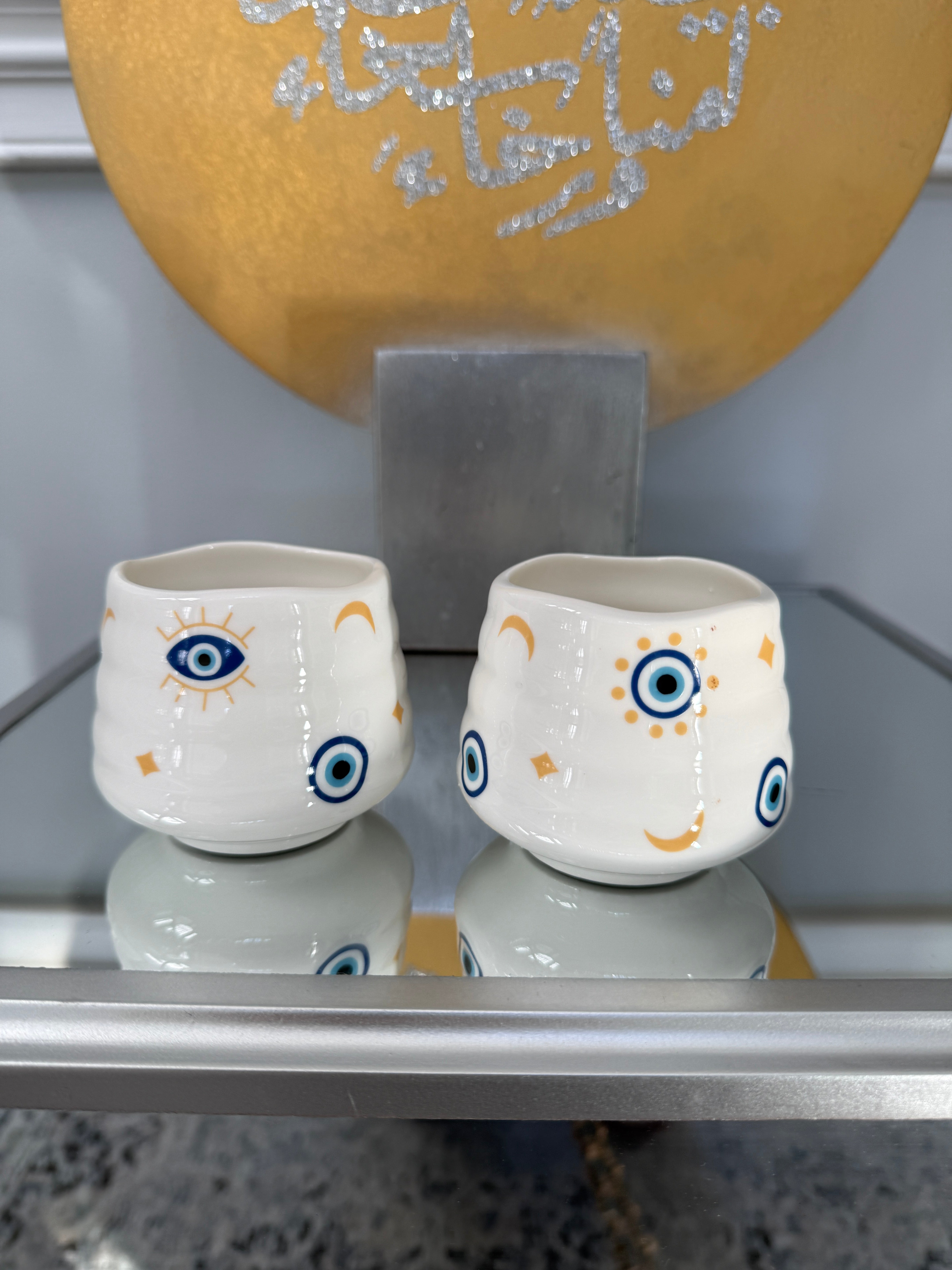 Set of 2 ceramic cups, evil eye design