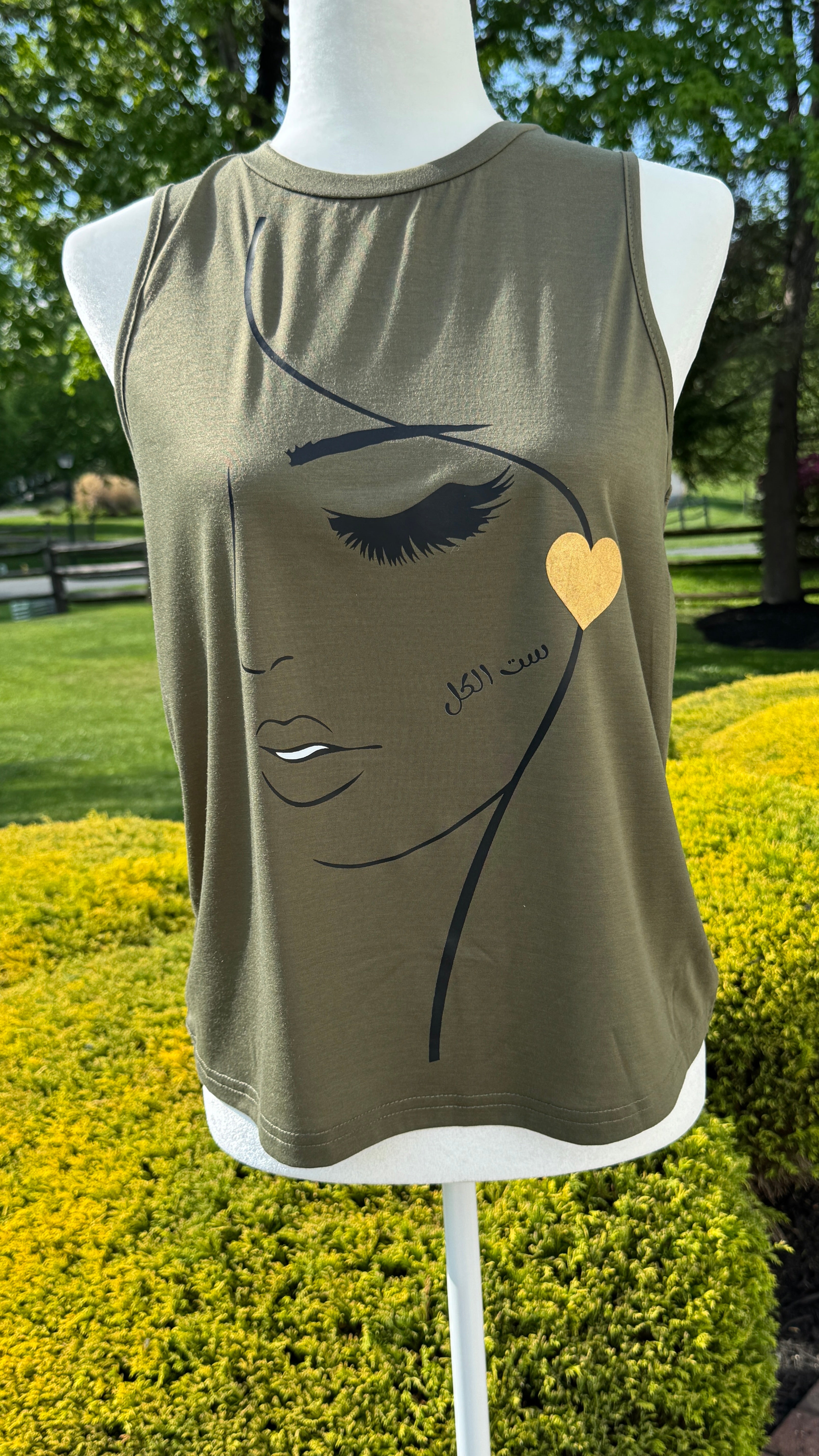 Round Neck Army Green shirt beauty & Arabic caligraphy Design ست الكل