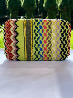 Yellow multi colors rectangle beaded keffiyeh Clutch, handbag