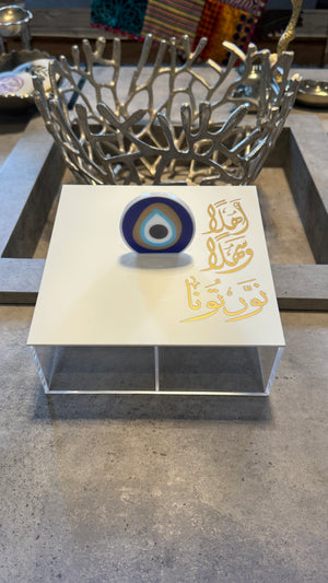 Tear Drop evil eye handle, Plexi Box, Arabic Calligraphy اهلاً وسهلاً نورتونا